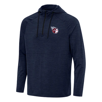 Men's Antigua Heather Navy Cleveland Guardians Spikes Quarter-Zip Pullover Hoodie