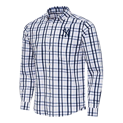 Men's Antigua Navy/White New York Yankees Tending Woven Tri-Blend Long Sleeve Button-Down Shirt