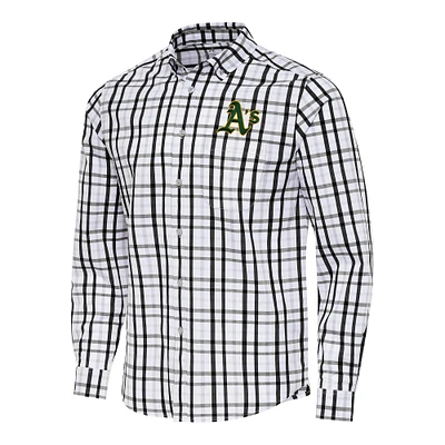 Men's Antigua Black/White Athletics Tending Woven Tri-Blend Long Sleeve Button-Down Shirt