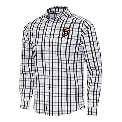 Men's Antigua Black/White San Francisco Giants Tending Woven Tri-Blend Long Sleeve Button-Down Shirt