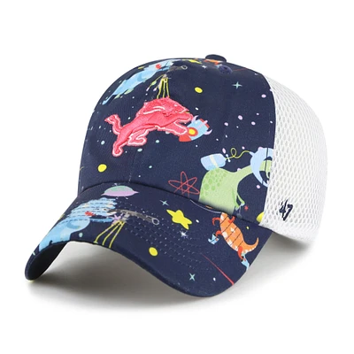Youth '47 Navy Detroit Lions Space Dino Adjustable Trucker Hat