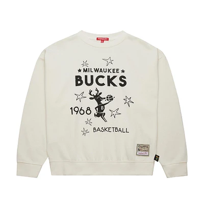 Women's Mitchell & Ness Cream Milwaukee Bucks Hardwood Classics Pullover Sweatshirt