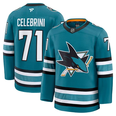 Men's Fanatics Macklin Celebrini Teal San Jose Sharks Home Premium Jersey