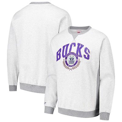 Men's Mitchell & Ness Heather Gray Milwaukee Bucks Vintage Logo Pullover Sweatshirt