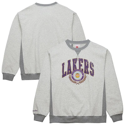 Men's Mitchell & Ness Heather Gray Los Angeles Lakers Vintage Logo Pullover Sweatshirt