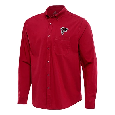 Men's Antigua Red Atlanta Falcons Flight Woven Tri-Blend Long Sleeve Button-Down Shirt