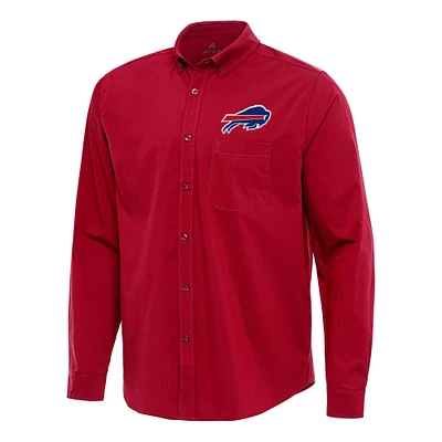 Men's Antigua Red Buffalo Bills Flight Woven Tri-Blend Long Sleeve Button-Down Shirt