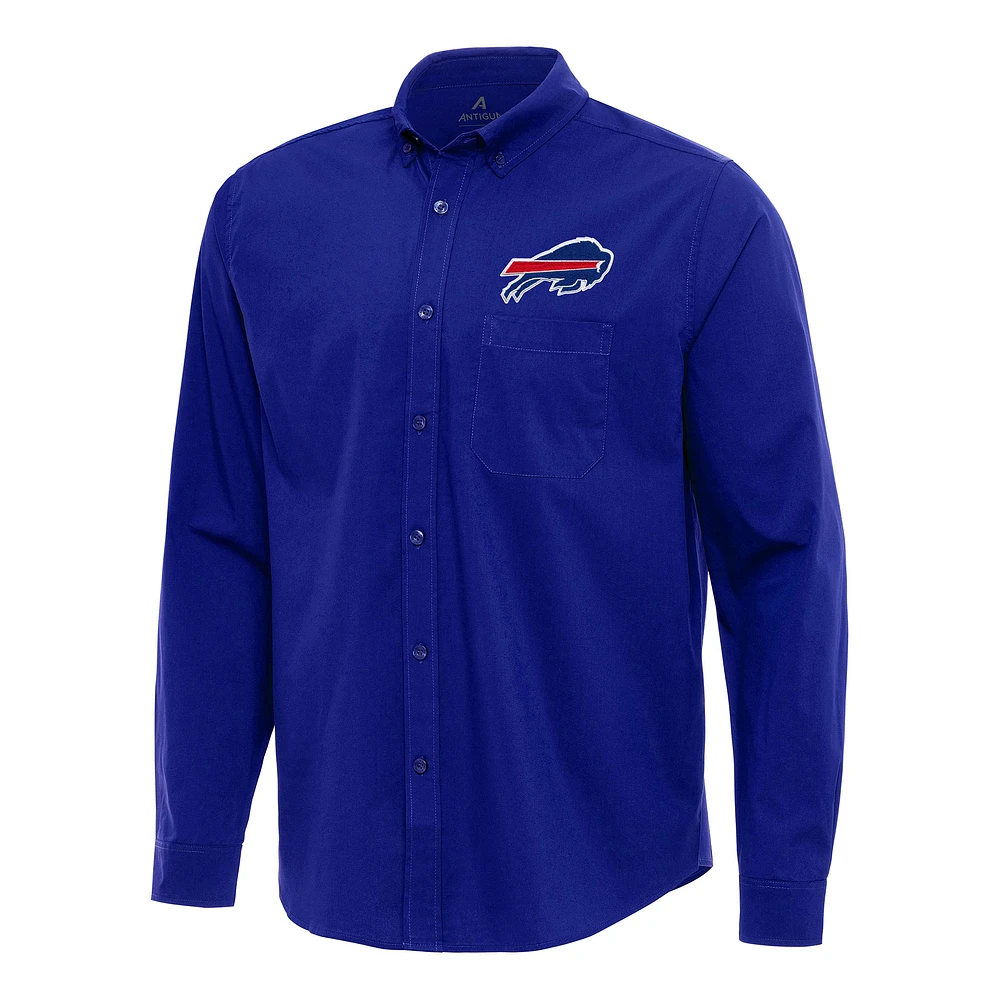 Men's Antigua Royal Buffalo Bills Flight Woven Tri-Blend Long Sleeve Button-Down Shirt