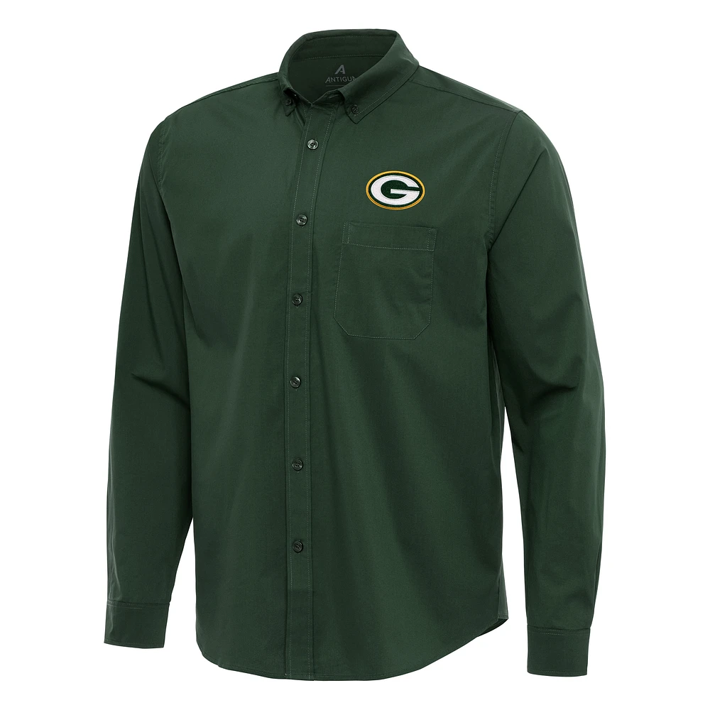 Men's Antigua Green Bay Packers Flight Woven Tri-Blend Long Sleeve Button-Down Shirt
