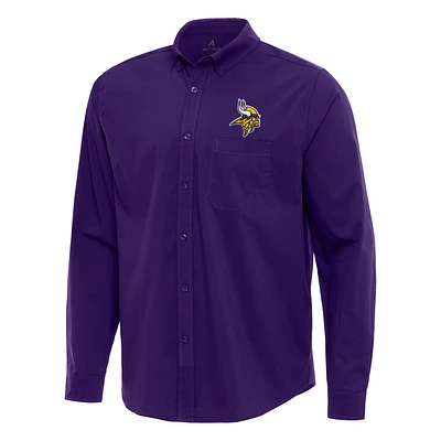 Men's Antigua Purple Minnesota Vikings Flight Woven Tri-Blend Long Sleeve Button-Down Shirt