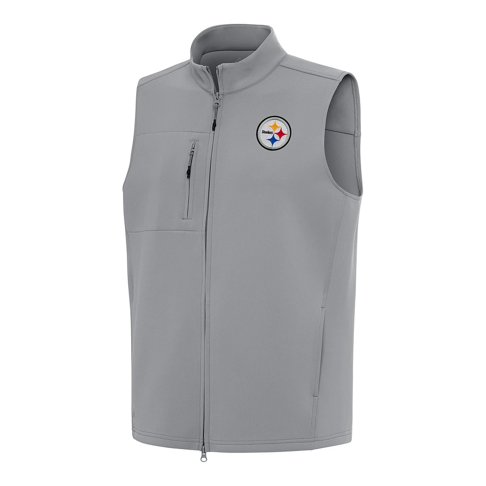 Men's Antigua Gray Pittsburgh Steelers Demand Full-Zip Vest