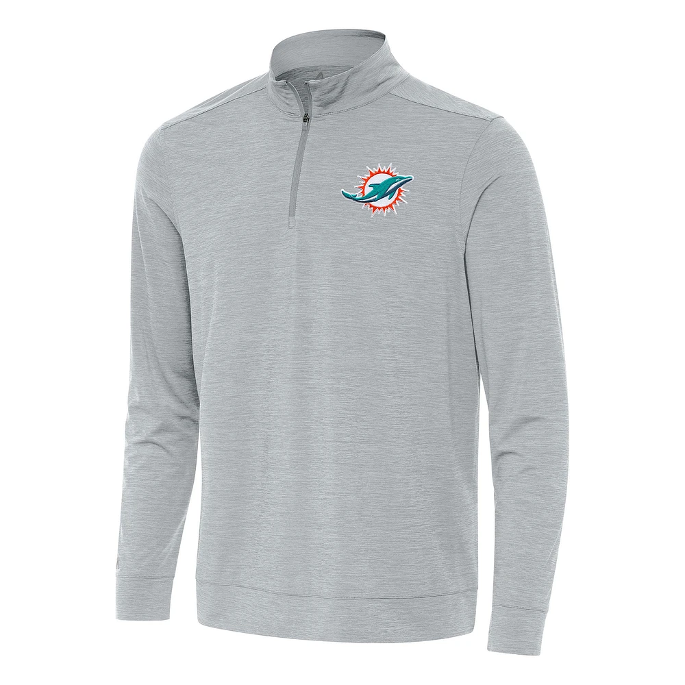 Men's Antigua Heather Gray Miami Dolphins Bright Quarter-Zip Top