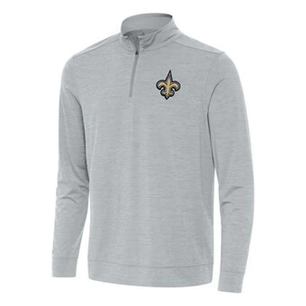 Men's Antigua Heather Gray New Orleans Saints Bright Quarter-Zip Top