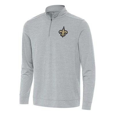 Men's Antigua Heather Gray New Orleans Saints Bright Quarter-Zip Top