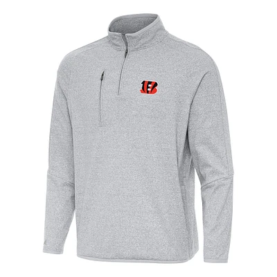 Men's Antigua Heather Gray Cincinnati Bengals Certain Tri-Blend Quarter-Zip Top