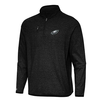 Men's Antigua Heather Black Philadelphia Eagles Certain Tri-Blend Quarter-Zip Top
