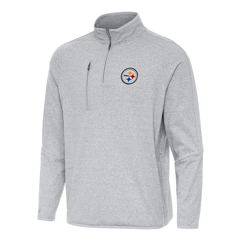 Men's Antigua Heather Pittsburgh Steelers Certain Tri-Blend Quarter-Zip Top