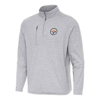 Men's Antigua Heather Pittsburgh Steelers Certain Tri-Blend Quarter-Zip Top
