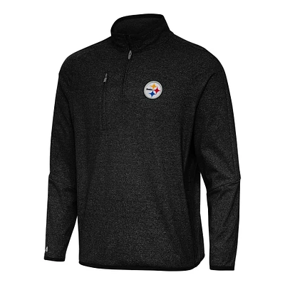 Men's Antigua Heather Black Pittsburgh Steelers Certain Tri-Blend Quarter-Zip Top