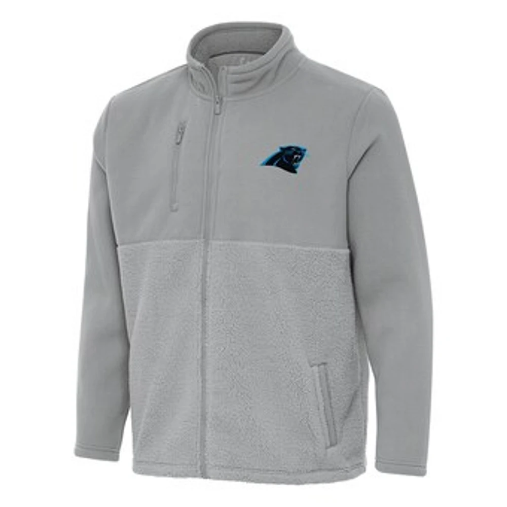 Men's Antigua Gray Carolina Panthers Daily Fused Full-Zip Jacket