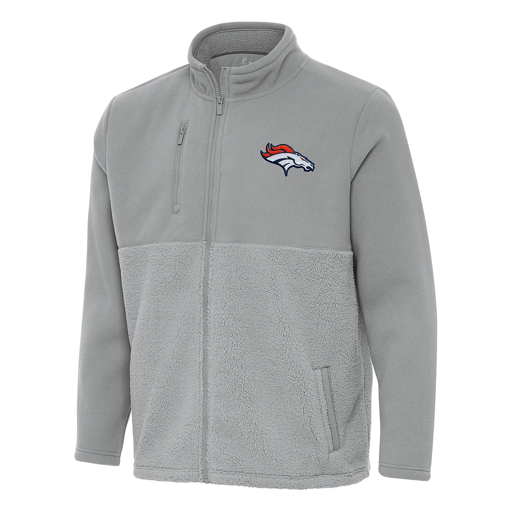 Men's Antigua Gray Denver Broncos Daily Fused Full-Zip Jacket