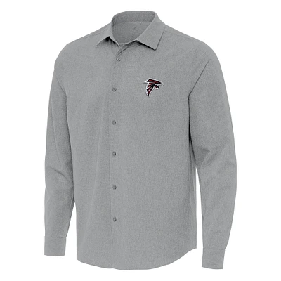 Men's Antigua Gray Atlanta Falcons Exposure Woven Long Sleeve Button-Up Shirt