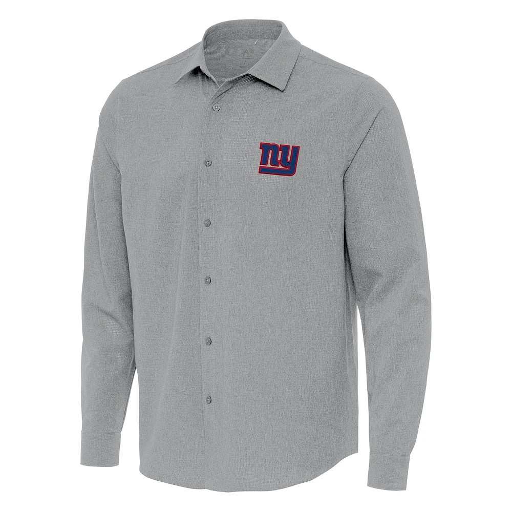 Men's Antigua Gray New York Giants Exposure Woven Long Sleeve Button-Up Shirt