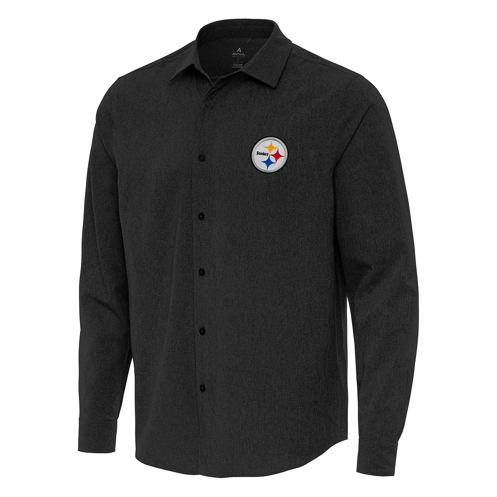 Men's Antigua Pittsburgh Steelers Exposure Woven Long Sleeve Button-Up Shirt