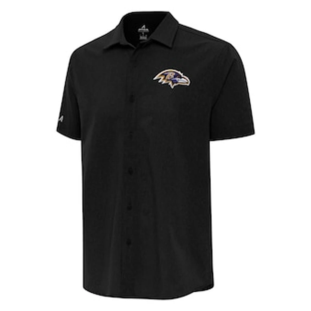 Men's Antigua Black Baltimore Ravens Activate Woven Button-Up Shirt