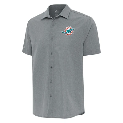 Men's Antigua Gray Miami Dolphins Activate Woven Button-Up Shirt