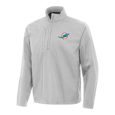 Men's Antigua Gray Miami Dolphins Brisk Quarter-Zip Pullover Jacket
