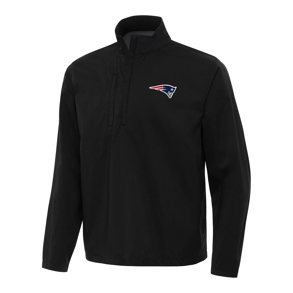 Men's Antigua Black New England Patriots Brisk Quarter-Zip Pullover Jacket