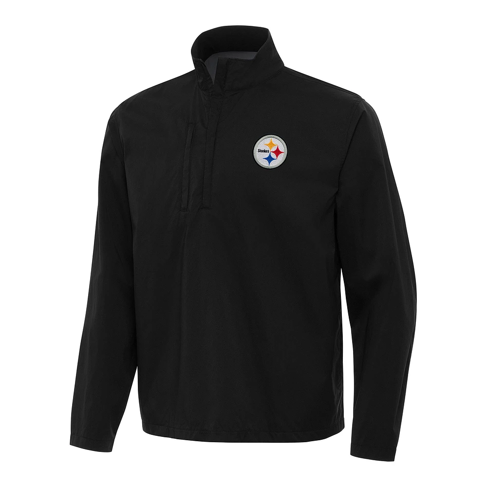 Men's Antigua Black Pittsburgh Steelers Brisk Quarter-Zip Pullover Jacket