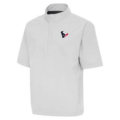 Men's Antigua Heather Gray Houston Texans Brisk Short Sleeve Quarter-Zip Windshirt