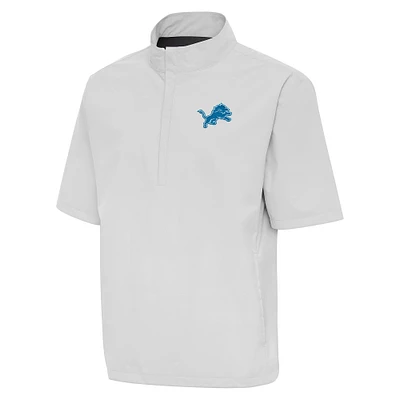 Men's Antigua Heather Gray Detroit Lions Brisk Short Sleeve Quarter-Zip Windshirt