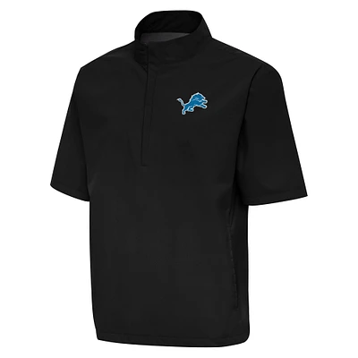 Men's Antigua Black Detroit Lions Brisk Short Sleeve Quarter-Zip Windshirt