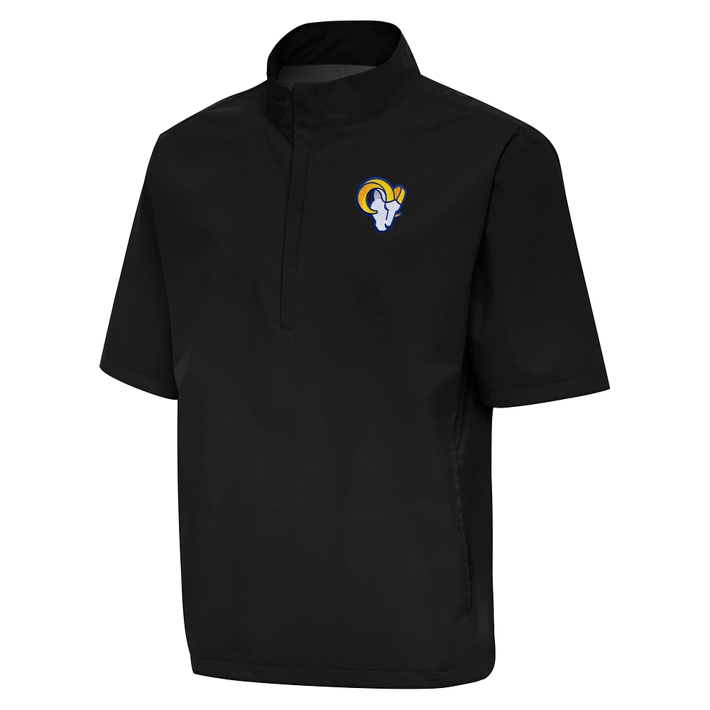 Men's Antigua Black Los Angeles Rams Brisk Short Sleeve Quarter-Zip Windshirt