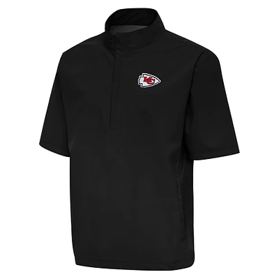 Men's Antigua Black Kansas City Chiefs Brisk Short Sleeve Quarter-Zip Windshirt