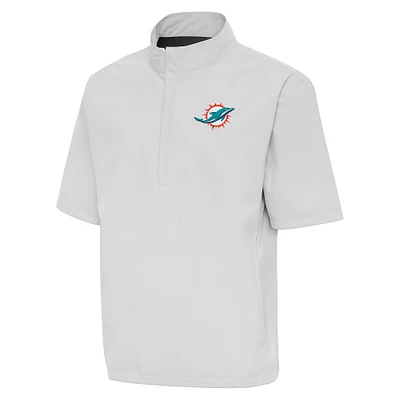 Men's Antigua Heather Gray Miami Dolphins Brisk Short Sleeve Quarter-Zip Windshirt