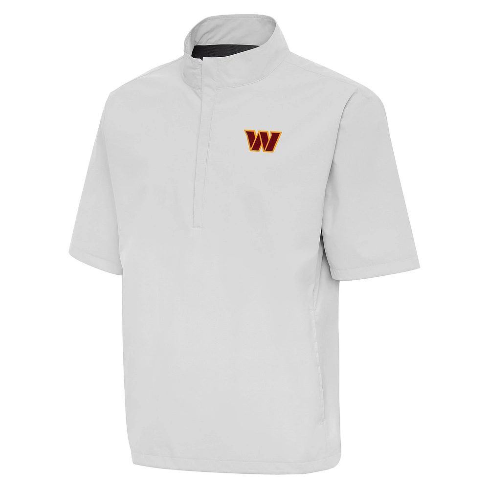Men's Antigua Heather Gray Washington Commanders Brisk Short Sleeve Quarter-Zip Windshirt
