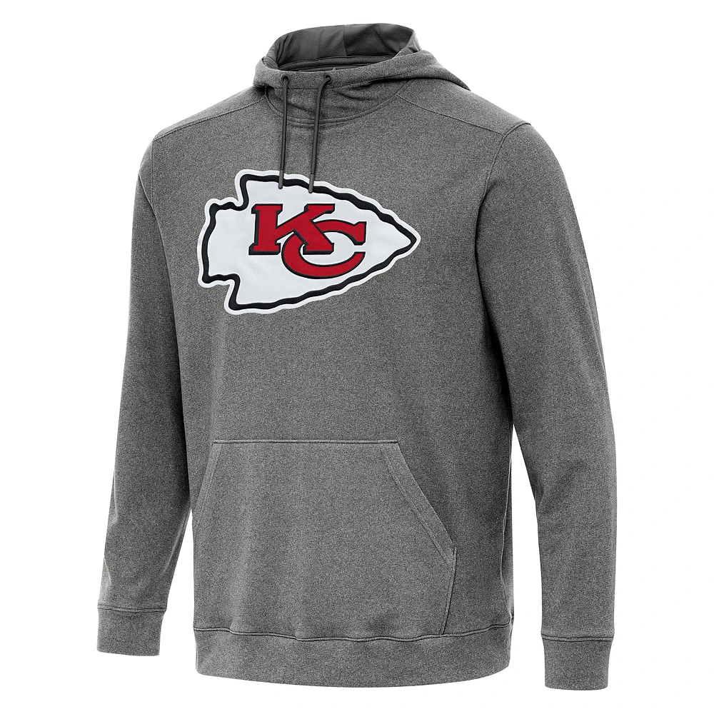 Men's Antigua Heather Black Kansas City Chiefs Cloud Pullover Hoodie