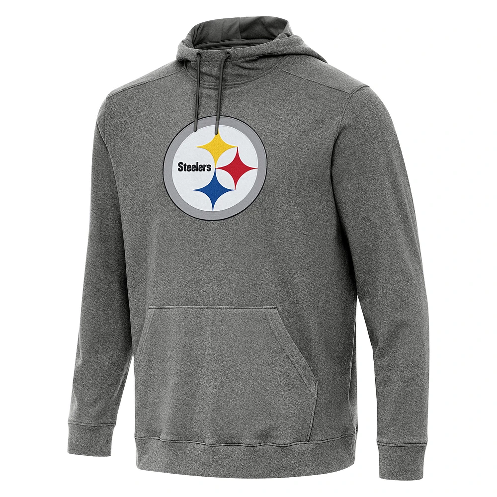 Men's Antigua Heather Black Pittsburgh Steelers Cloud Pullover Hoodie