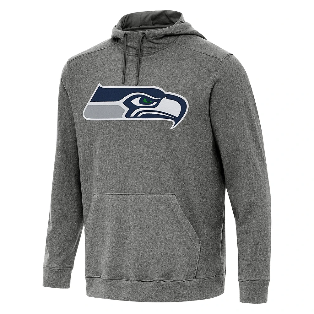 Men's Antigua Heather Black Seattle Seahawks Cloud Pullover Hoodie