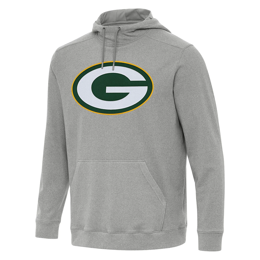 Men's Antigua Heather Gray Green Bay Packers Cloud Pullover Hoodie