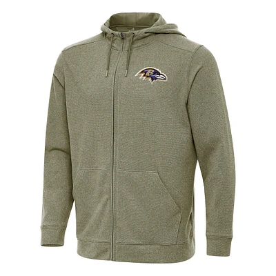 Men's Antigua Olive Baltimore Ravens Effortless Full-Zip Hoodie