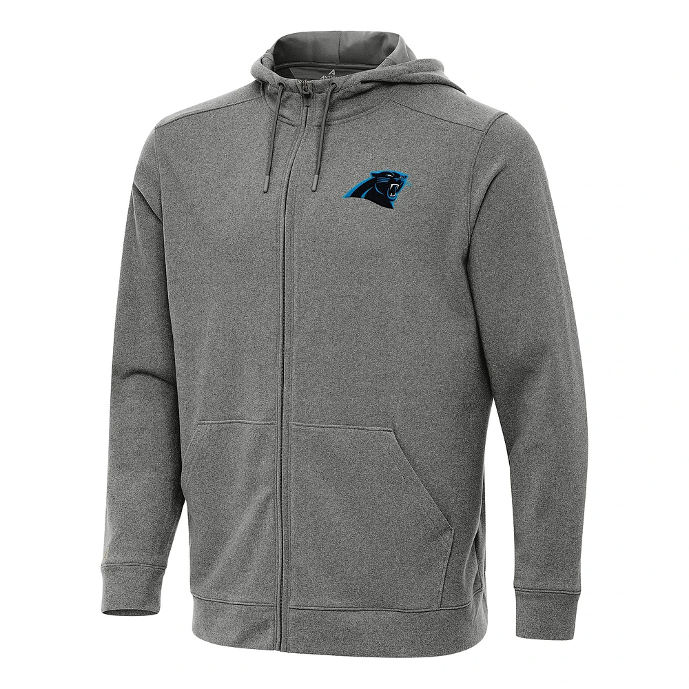 Men's Antigua Heather Black Carolina Panthers Effortless Full-Zip Hoodie