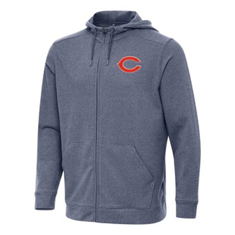 Men's Antigua Heather Navy Chicago Bears Effortless Full-Zip Hoodie