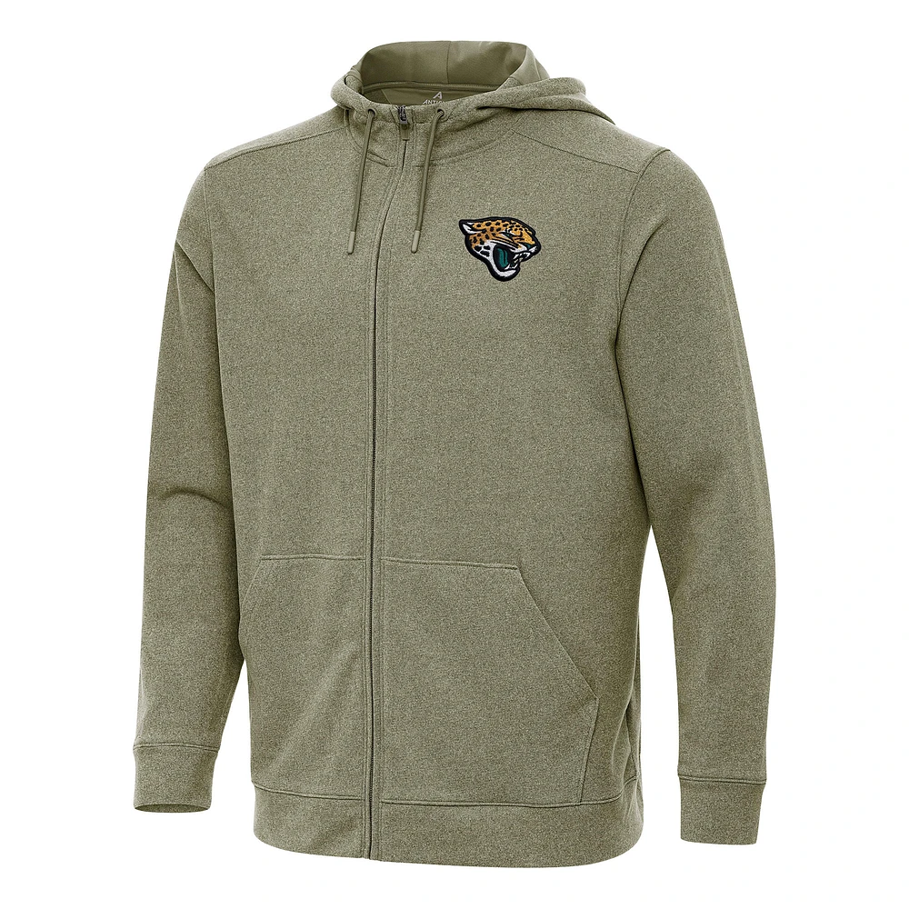 Men's Antigua Olive Jacksonville Jaguars Effortless Full-Zip Hoodie