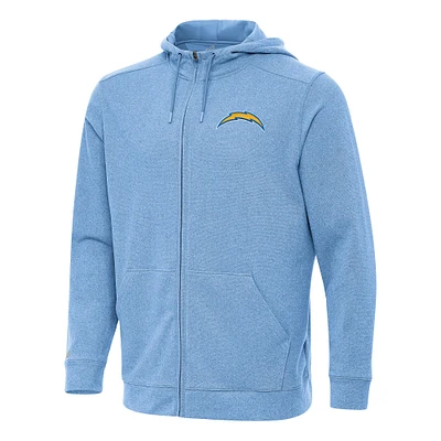 Men's Antigua Heather Powder Blue Los Angeles Chargers Effortless Full-Zip Hoodie
