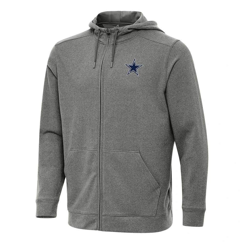 Men's Antigua Heather Black Dallas Cowboys Effortless Full-Zip Hoodie